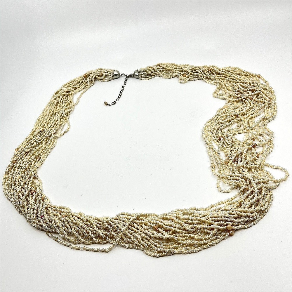 Vintage Multi-Strand Cream Seed Bead Statement Necklace Classic Style‎ Lobster